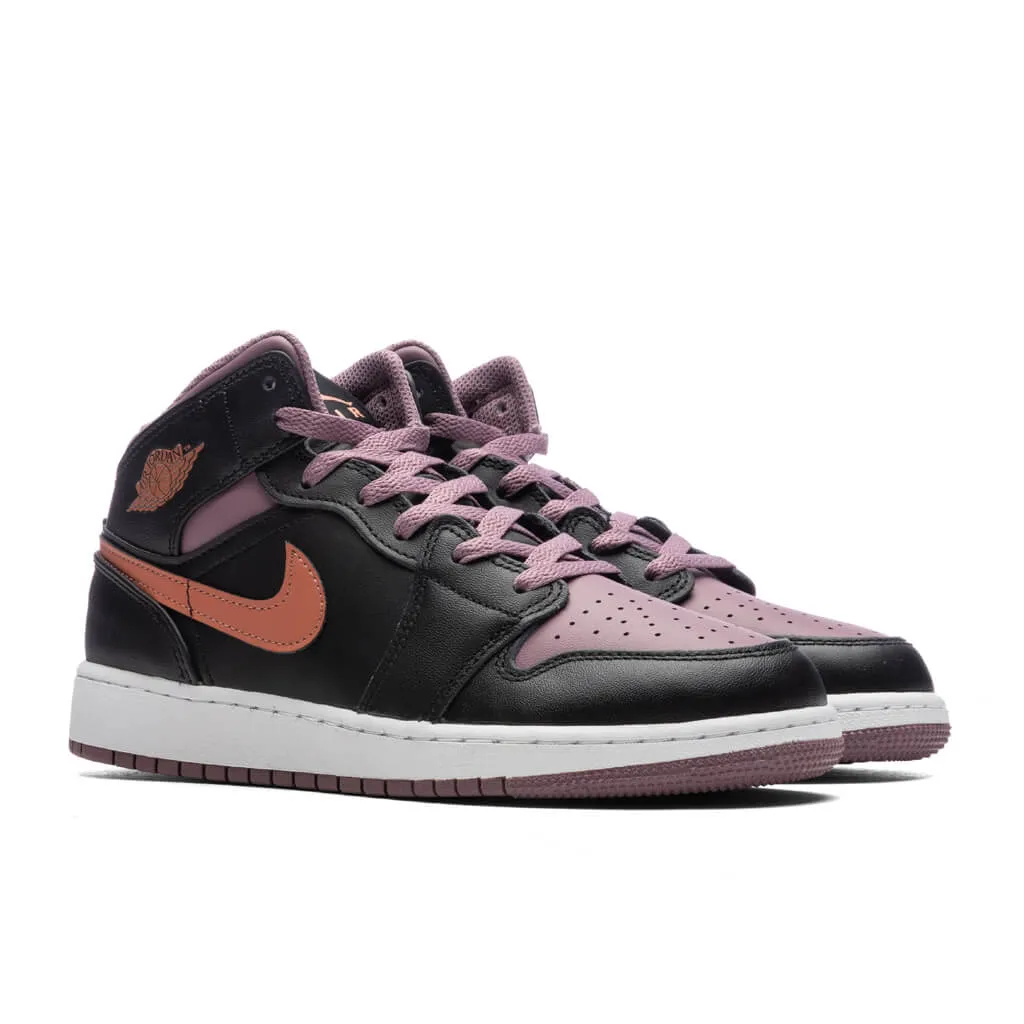 Air Jordan 1 Mid SE (GS) - Black/Sky J Orange/Sky J Mauve