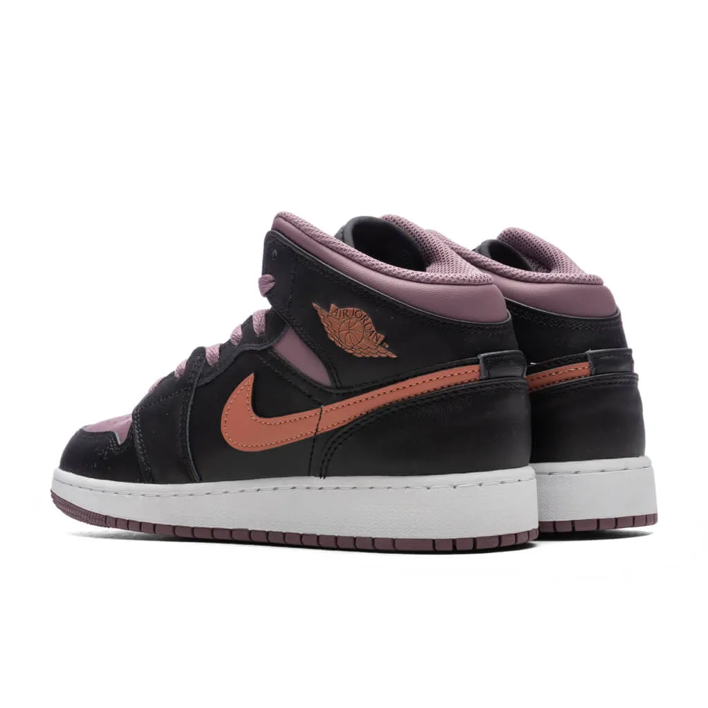 Air Jordan 1 Mid SE (GS) - Black/Sky J Orange/Sky J Mauve