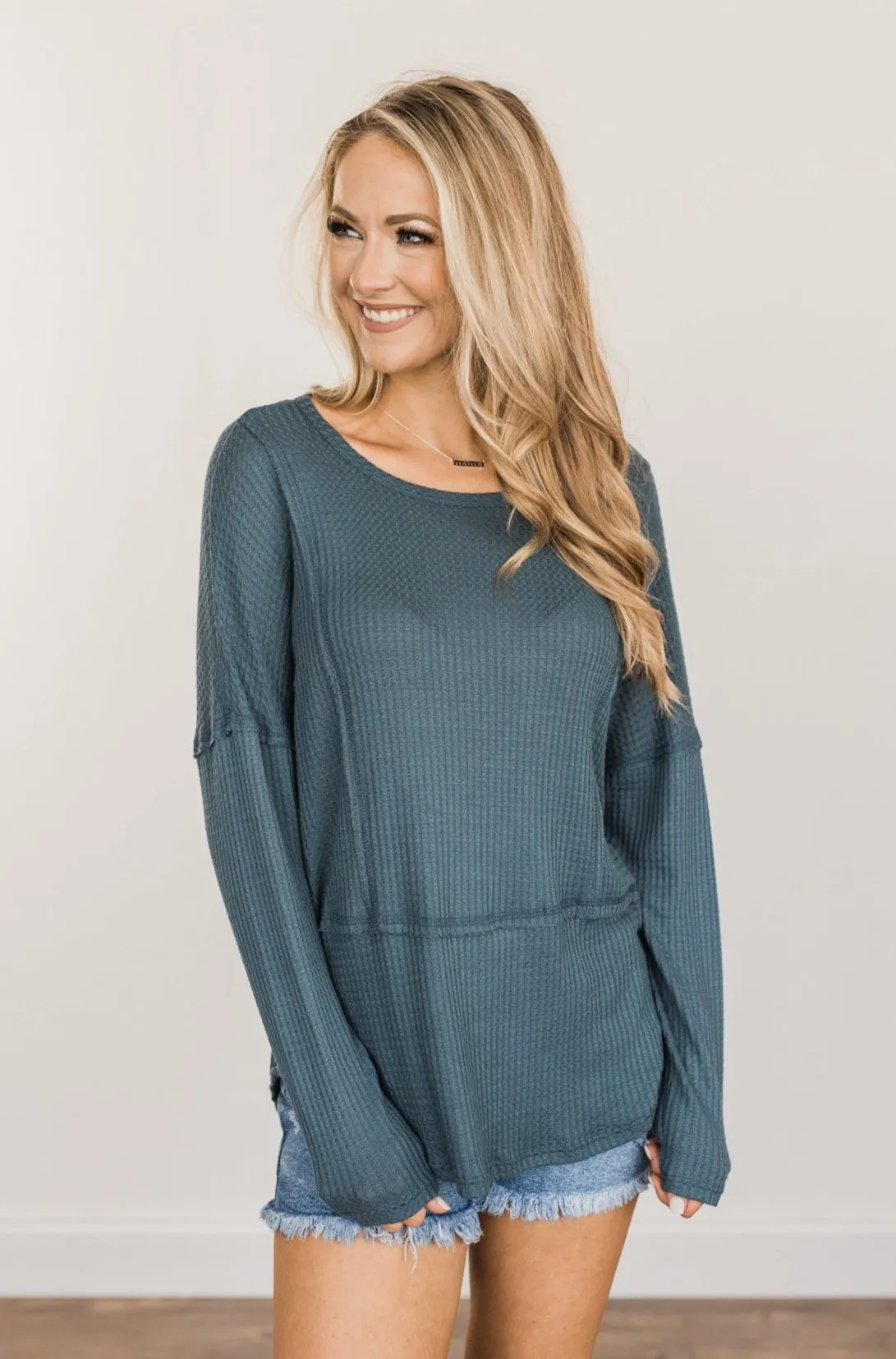 Align With You Thermal Knit Top- Dark Teal