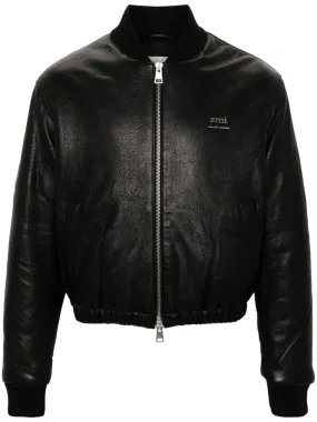 AMI PARIS Men's Luxe Black Leather Padded Jacket