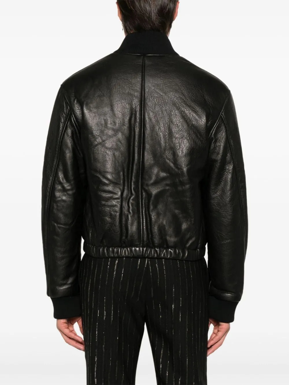 AMI PARIS Men's Luxe Black Leather Padded Jacket