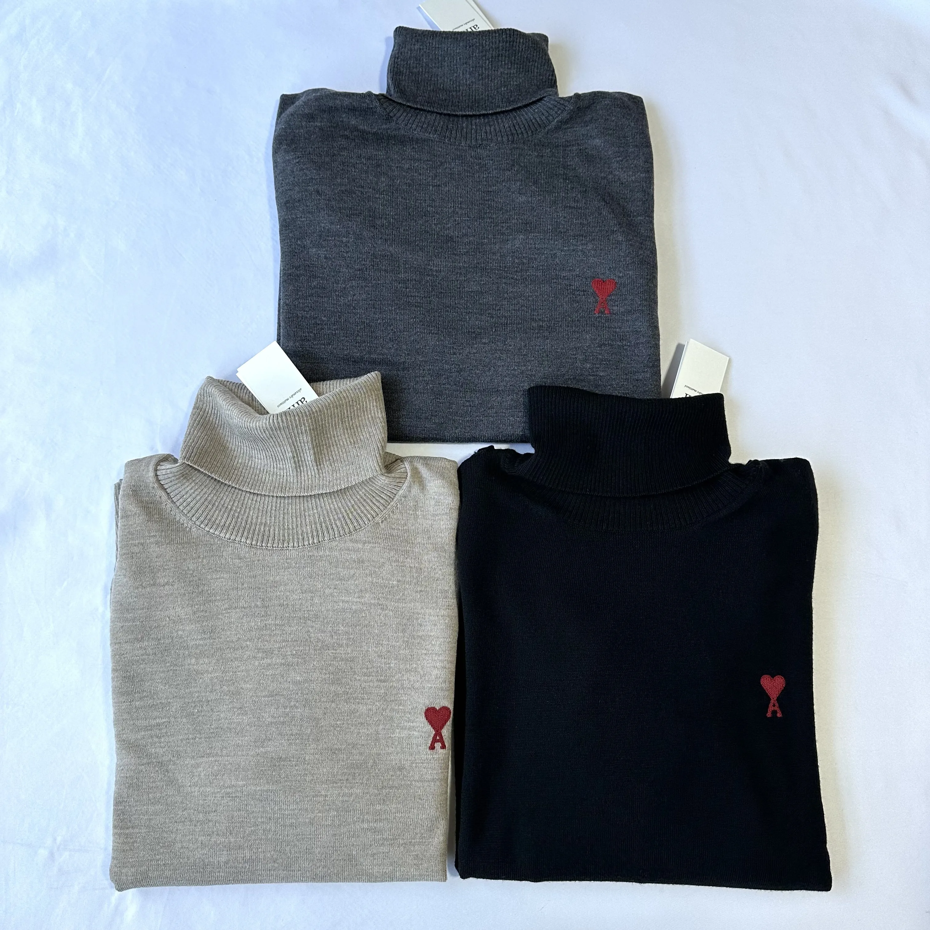 AMI PARIS  |Pullovers Heart Wool Fine Gauge Long Sleeves Plain Logo