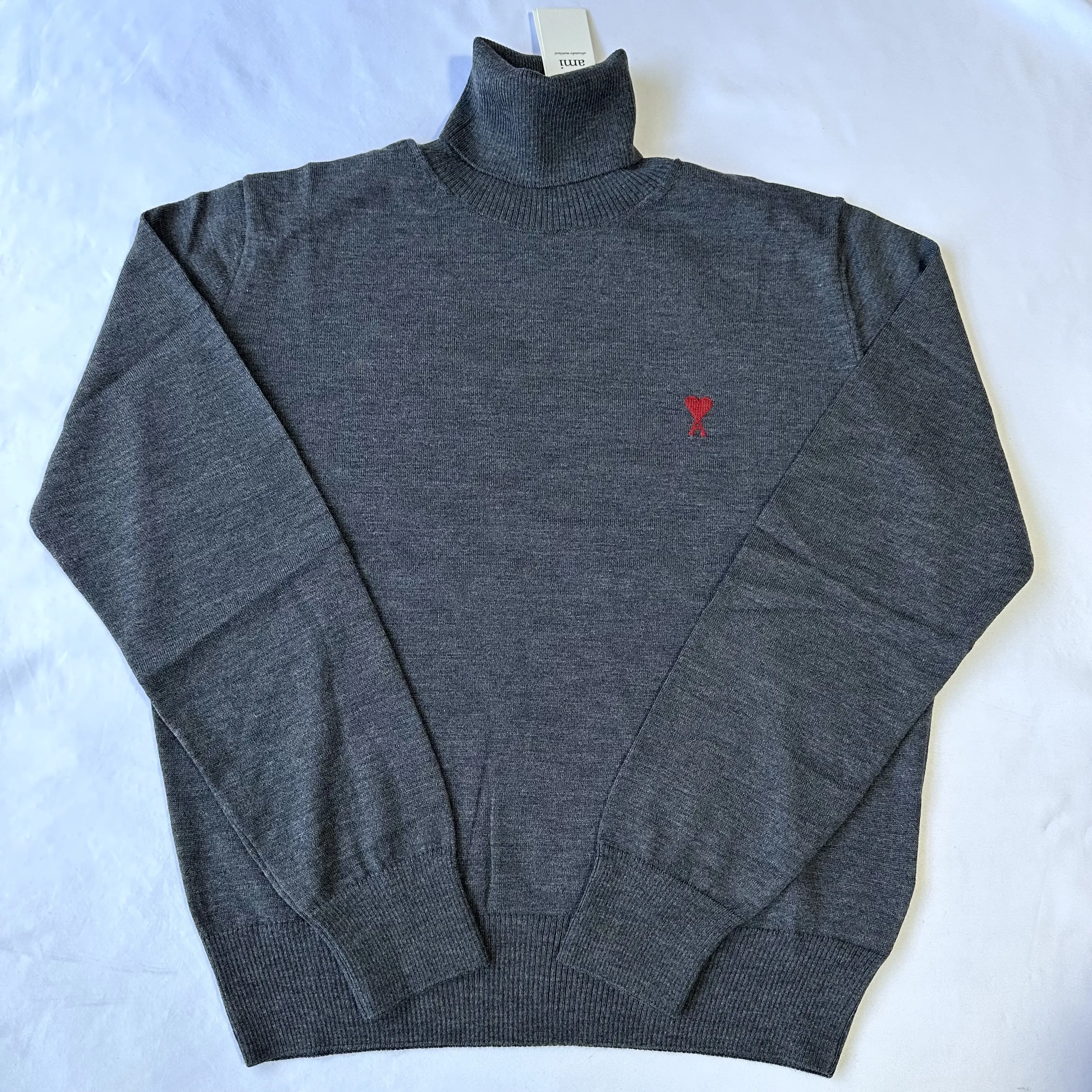 AMI PARIS  |Pullovers Heart Wool Fine Gauge Long Sleeves Plain Logo