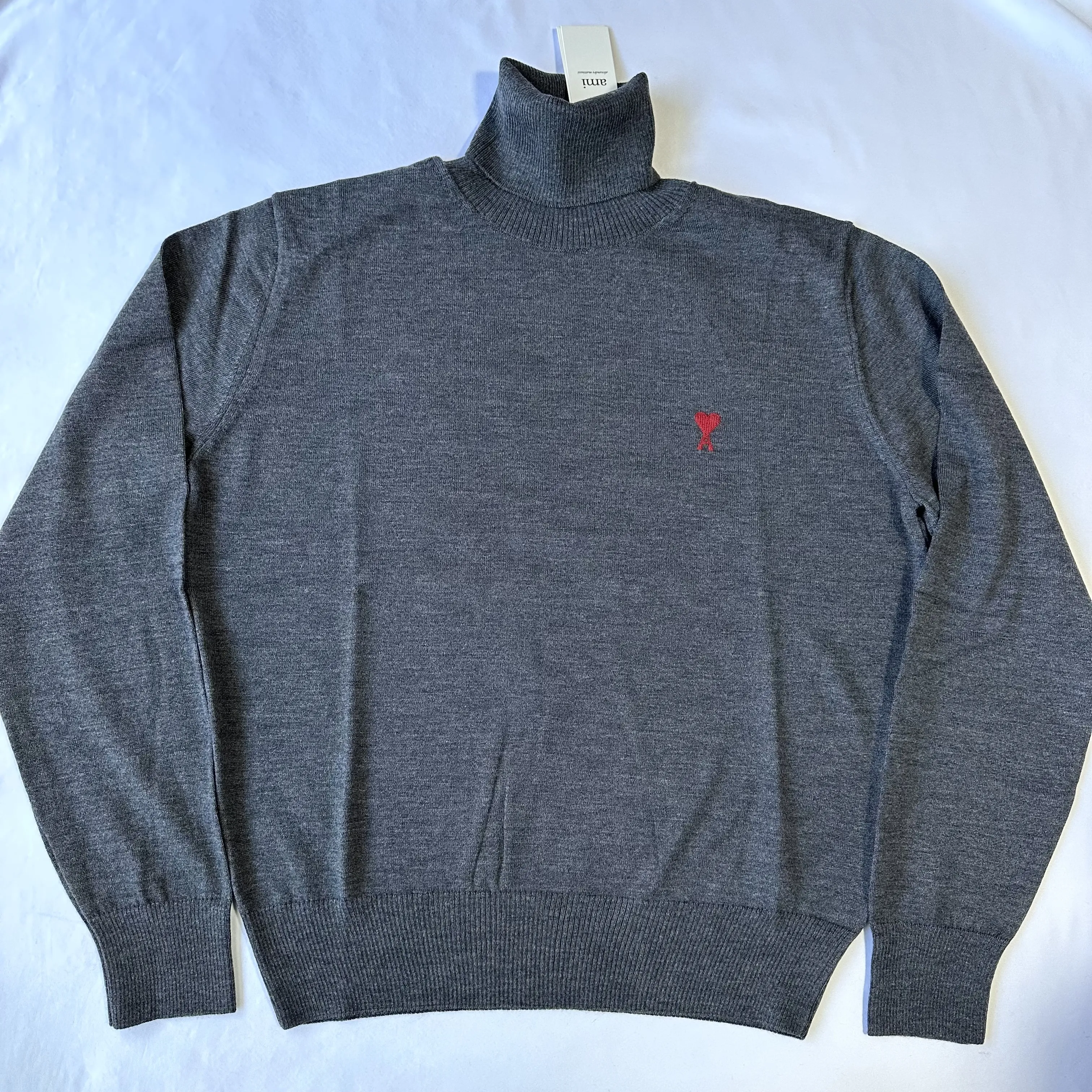 AMI PARIS  |Pullovers Heart Wool Fine Gauge Long Sleeves Plain Logo