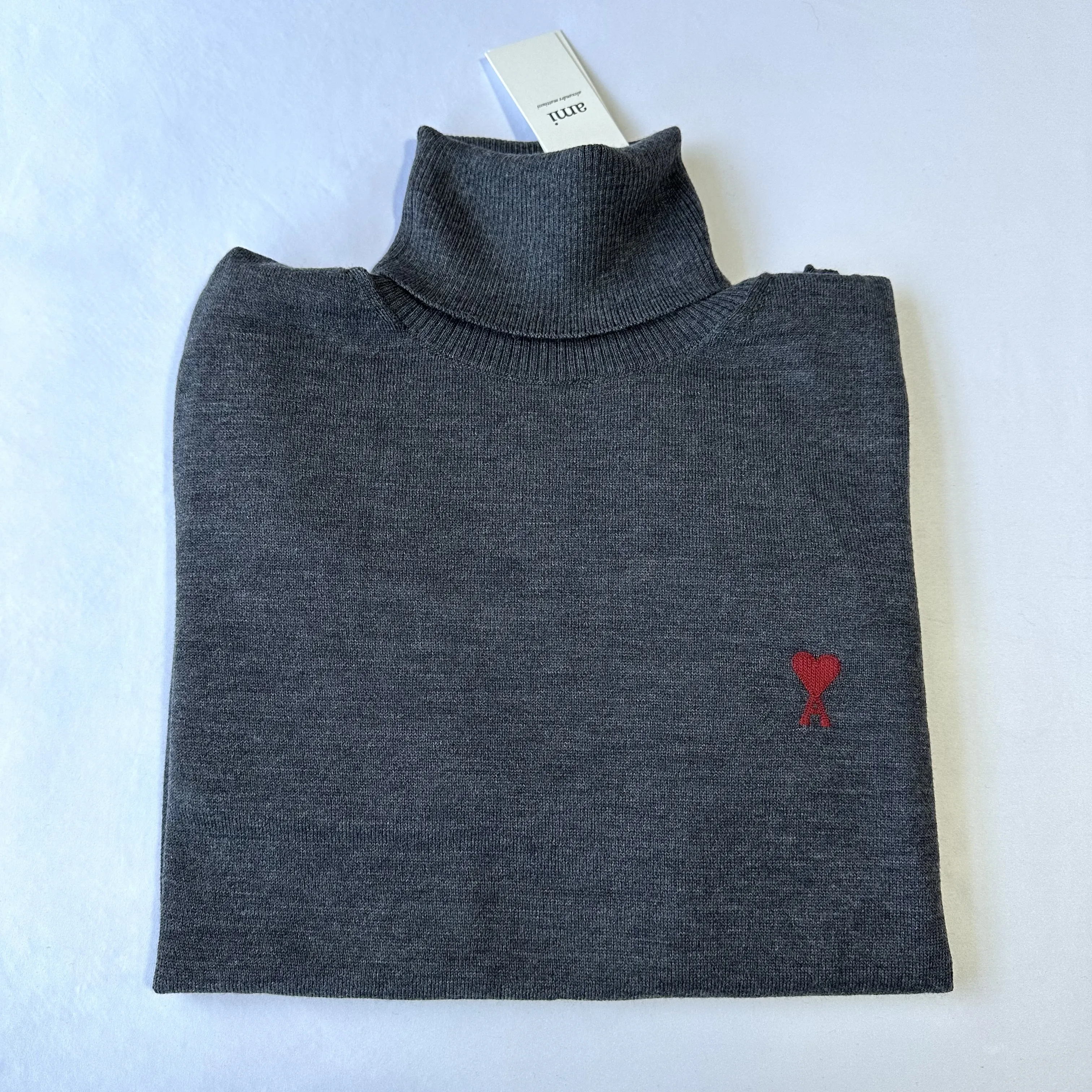 AMI PARIS  |Pullovers Heart Wool Fine Gauge Long Sleeves Plain Logo