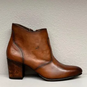 Ankle Boot-Side zip w/ heel/ Brown hand colored leather w/ dark accents / leather sole