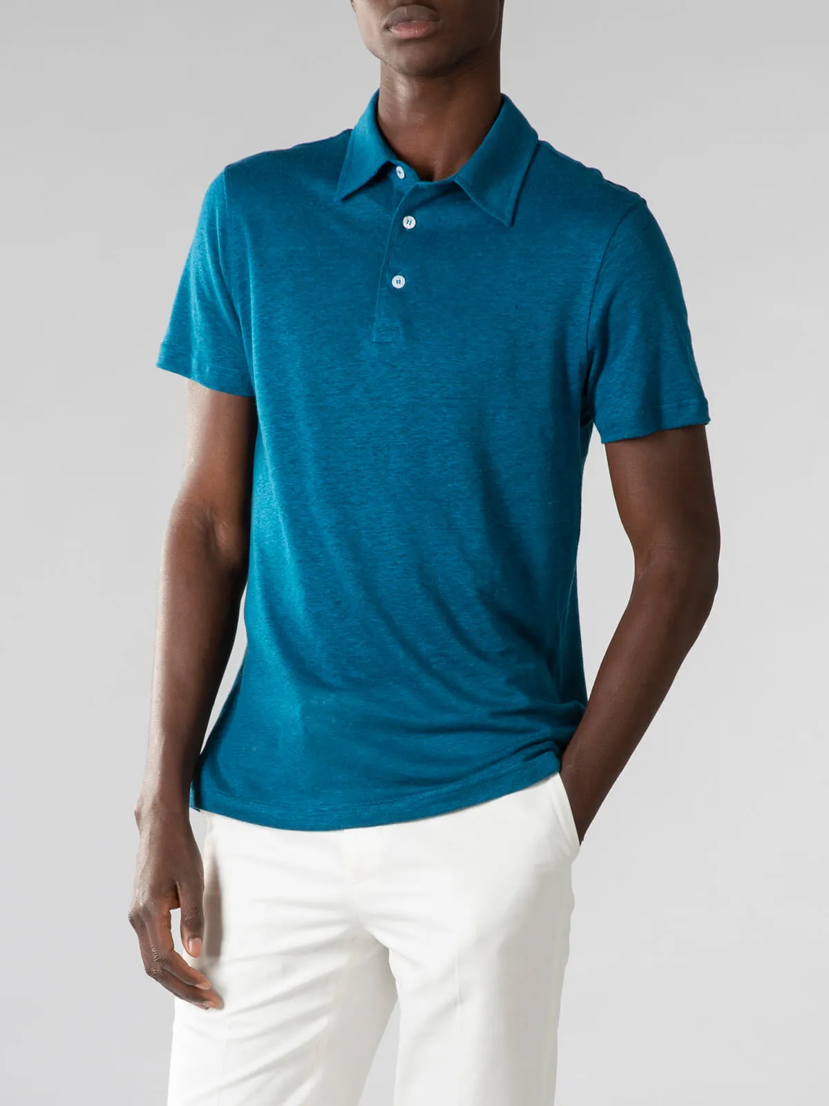 Aquamarine Linen Polo Shirt