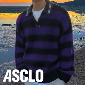 ASCLO  |Pullovers Stripes Unisex Nylon Street Style Long Sleeves