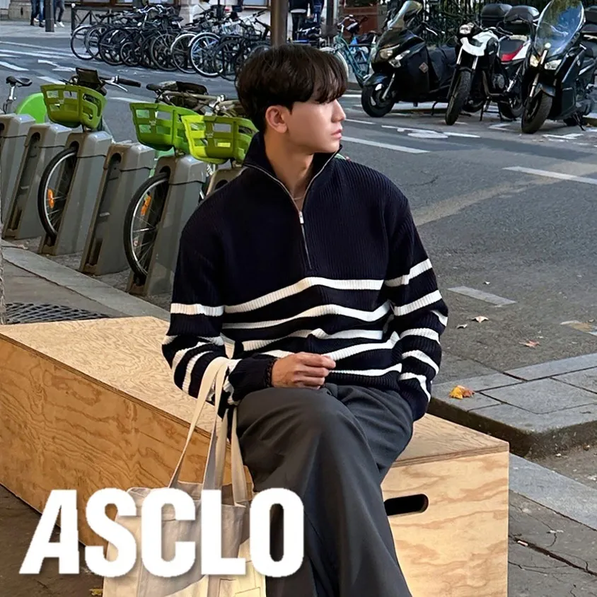 ASCLO  |Pullovers Stripes Unisex Street Style Long Sleeves Oversized