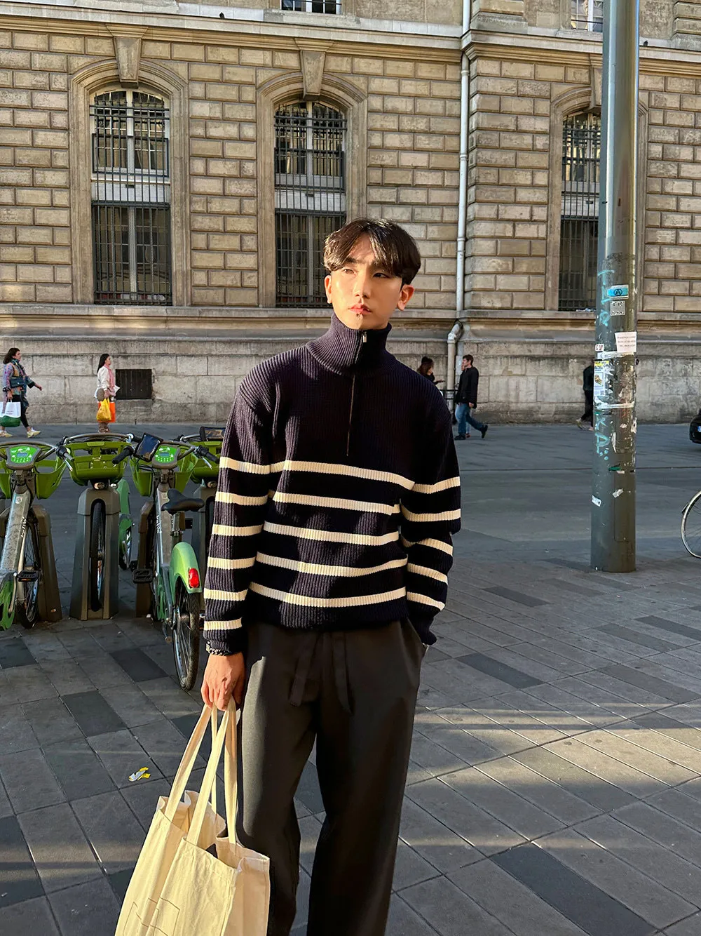 ASCLO  |Pullovers Stripes Unisex Street Style Long Sleeves Oversized