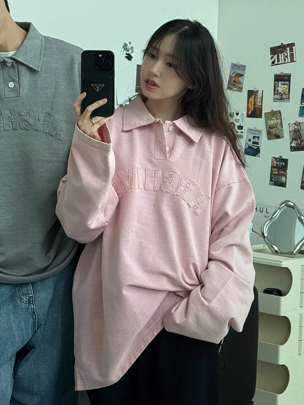 ASCLO  |Pullovers Unisex Street Style Long Sleeves Oversized Logo