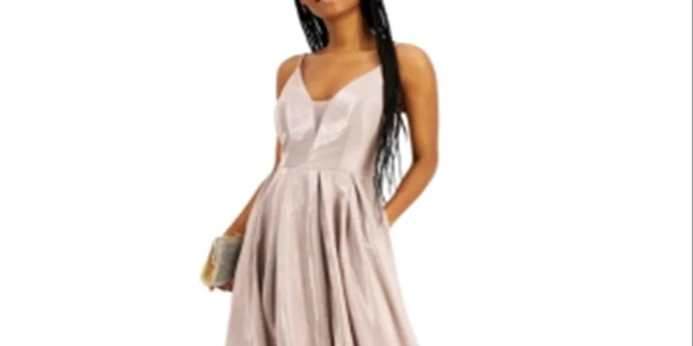 B Darlin Women's Zippered Glitter Spaghetti Strap V Neck Full Length Formal Fit Flare Dress Pink Size 11-12