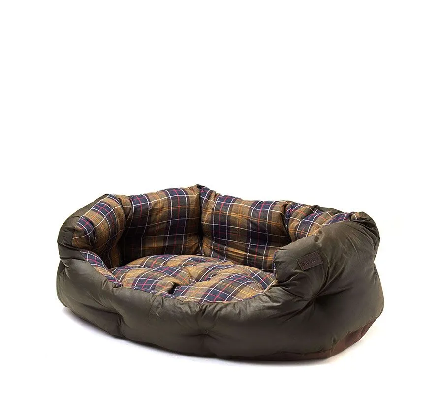 Barbour Wax/Cotton Dog Bed in Classic Tartan/Olive 35in