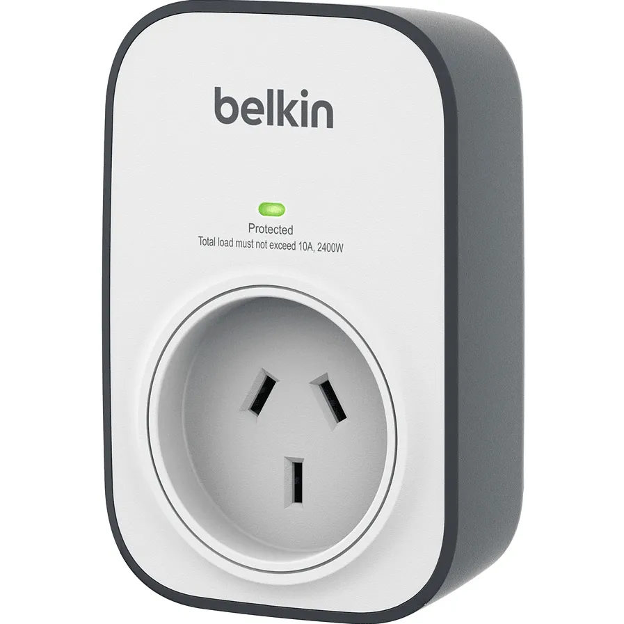 Belkin SurgeCube 240V 1 Outlet Wall Mounted Surge Protector Power Board Plug Grey/White 2 Pack