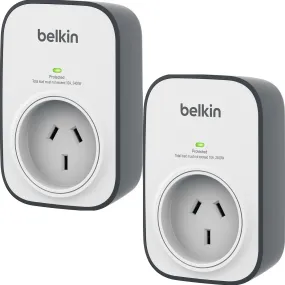 Belkin SurgeCube 240V 1 Outlet Wall Mounted Surge Protector Power Board Plug Grey/White 2 Pack