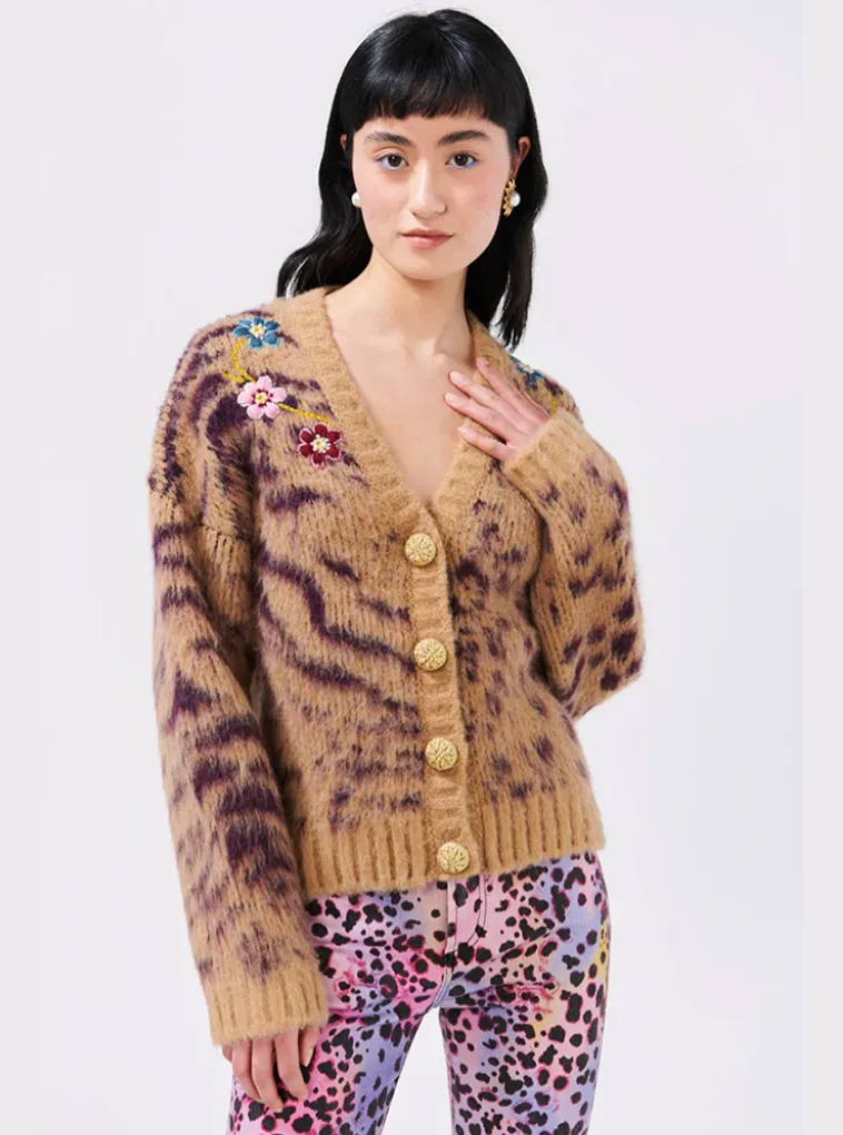 Big Meow Brushed Alpaca Embroidered Cardigan