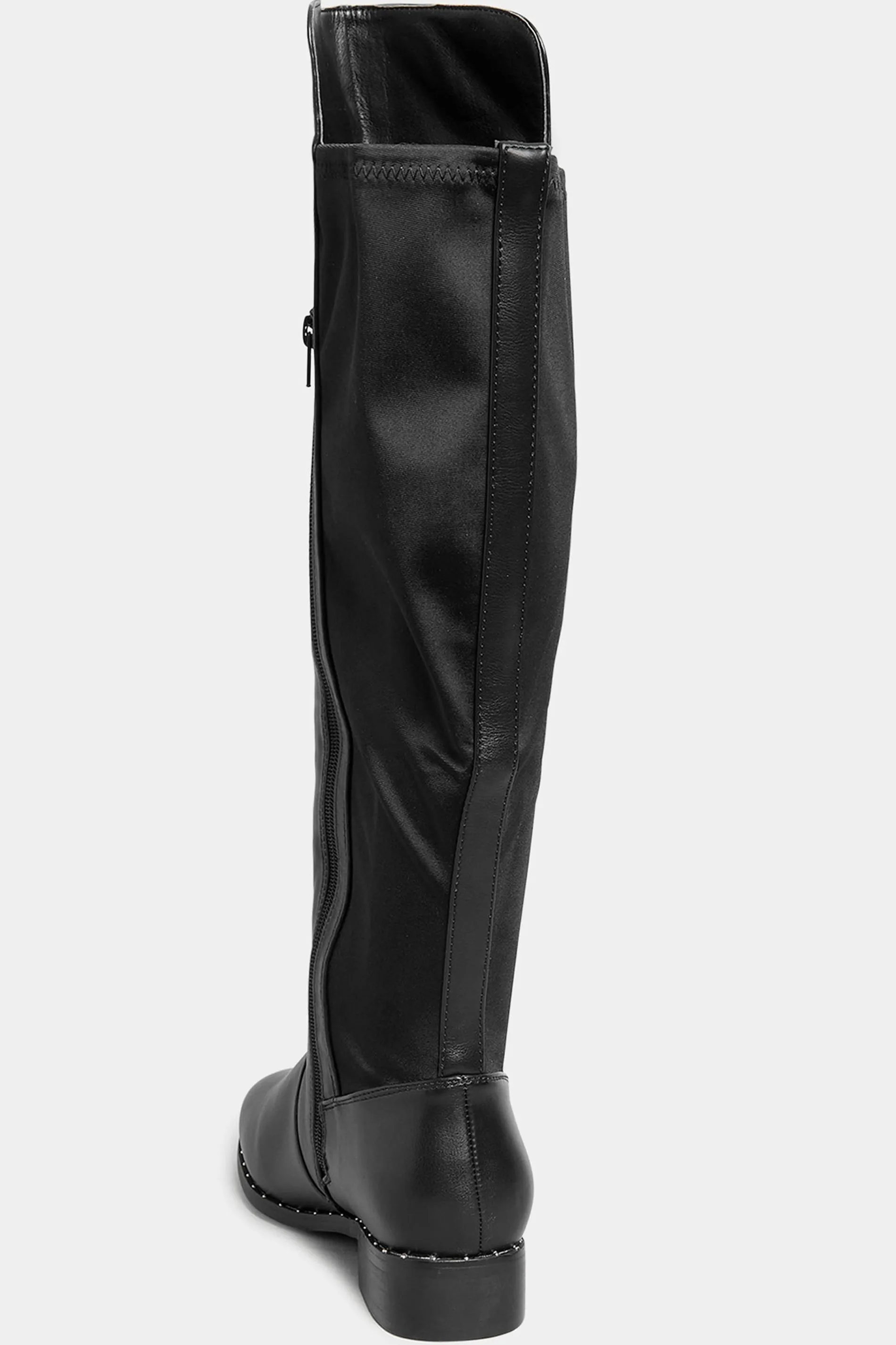 Black Studded Knee High Boots In Wide E Fit & Extra Wide EEE Fit