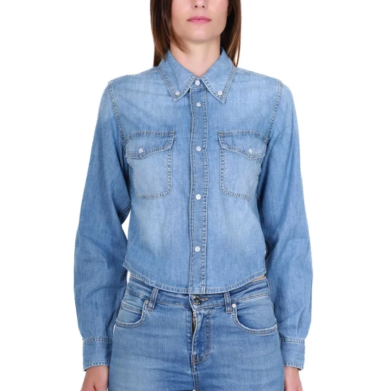 CAMICIA IN JEANS CORTA, AZZURRO