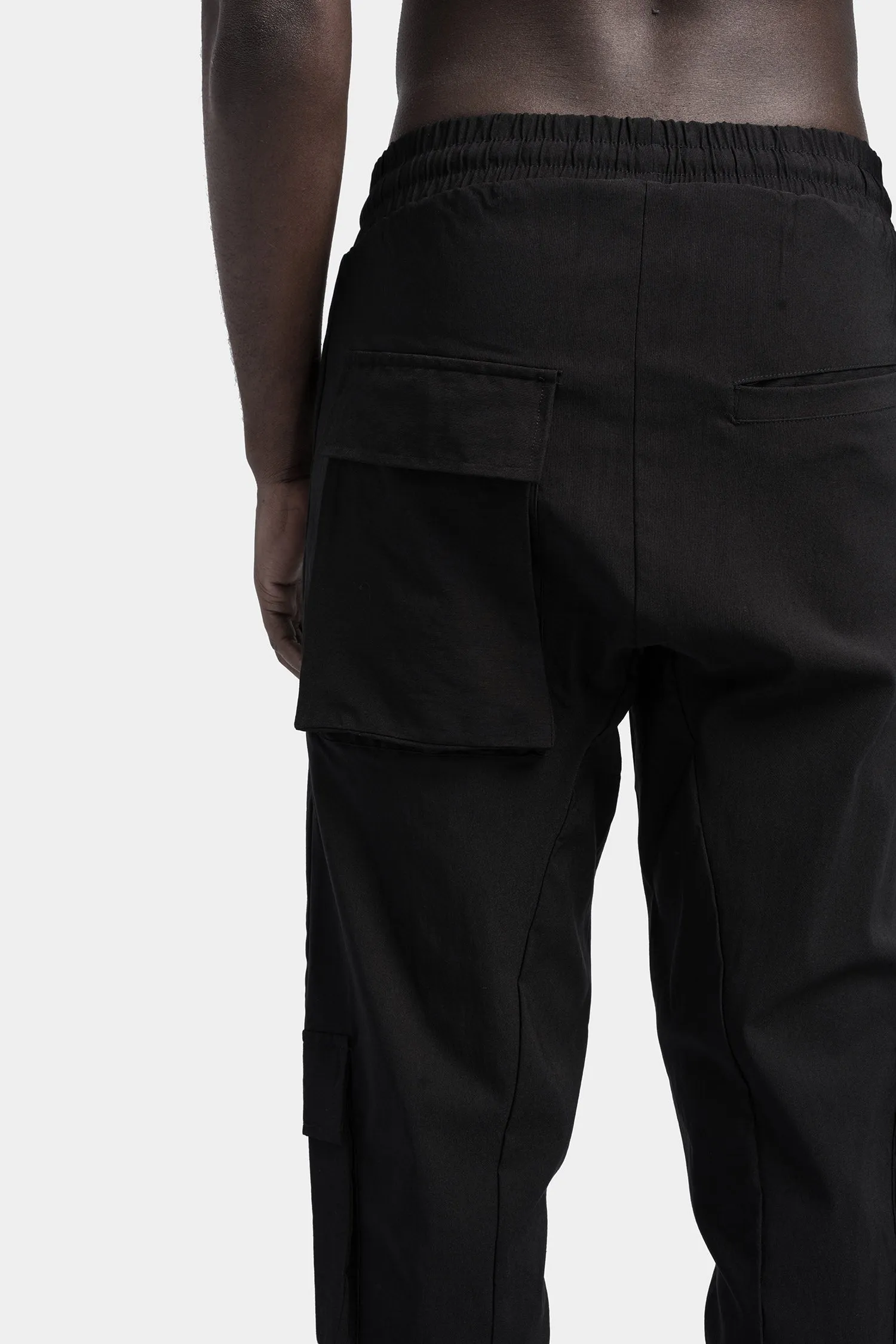 Cargo pocket drawstring pants, Black