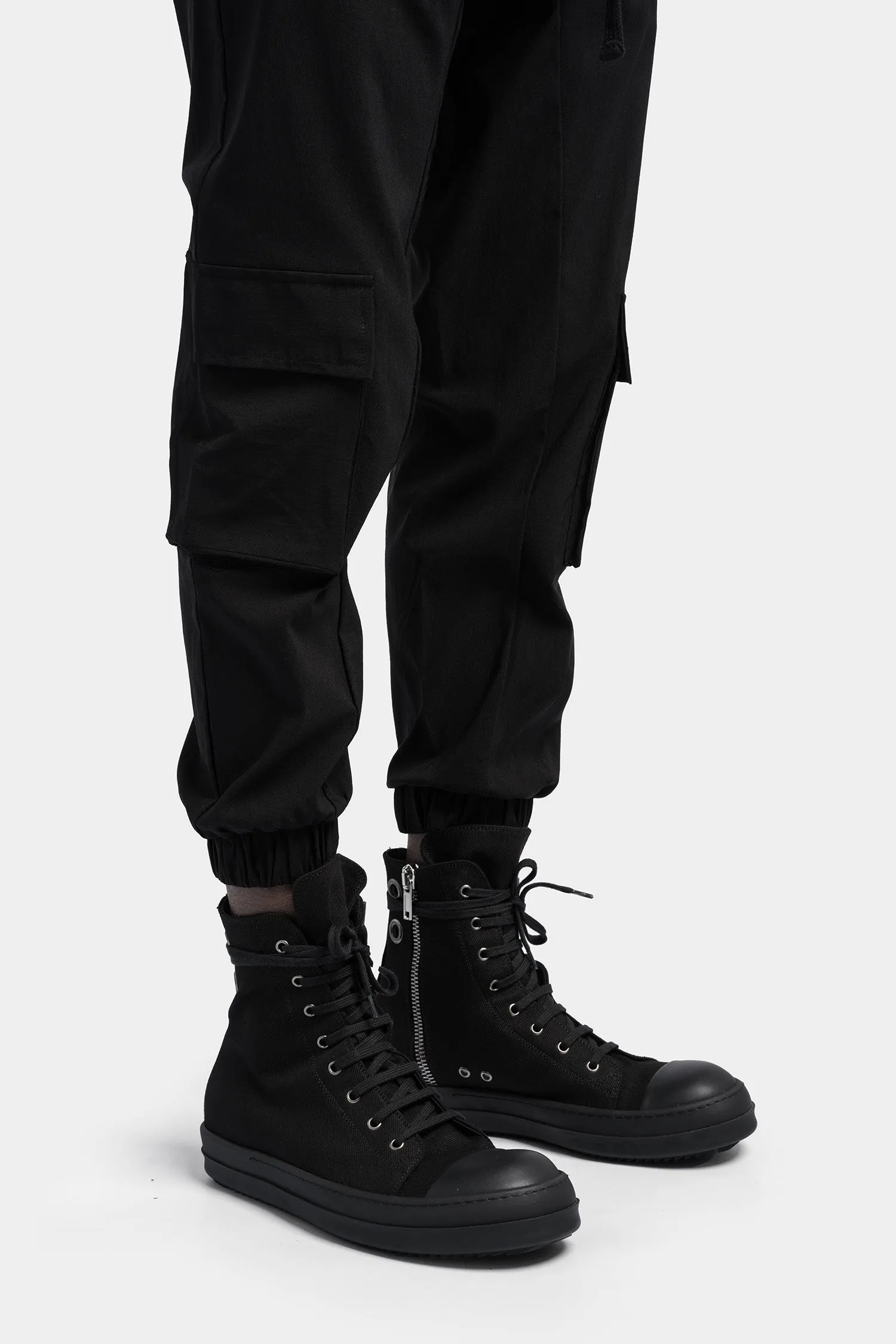 Cargo pocket drawstring pants, Black