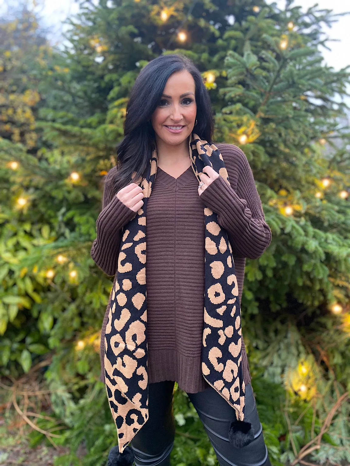 Chocolate Ribbed V Neck Knit Maisie