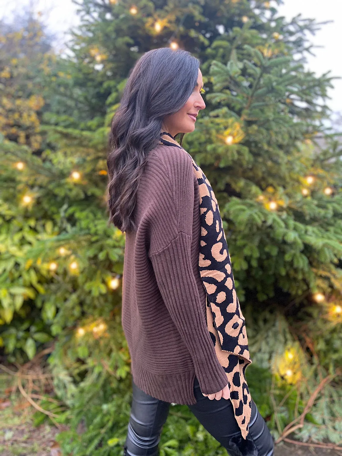 Chocolate Ribbed V Neck Knit Maisie