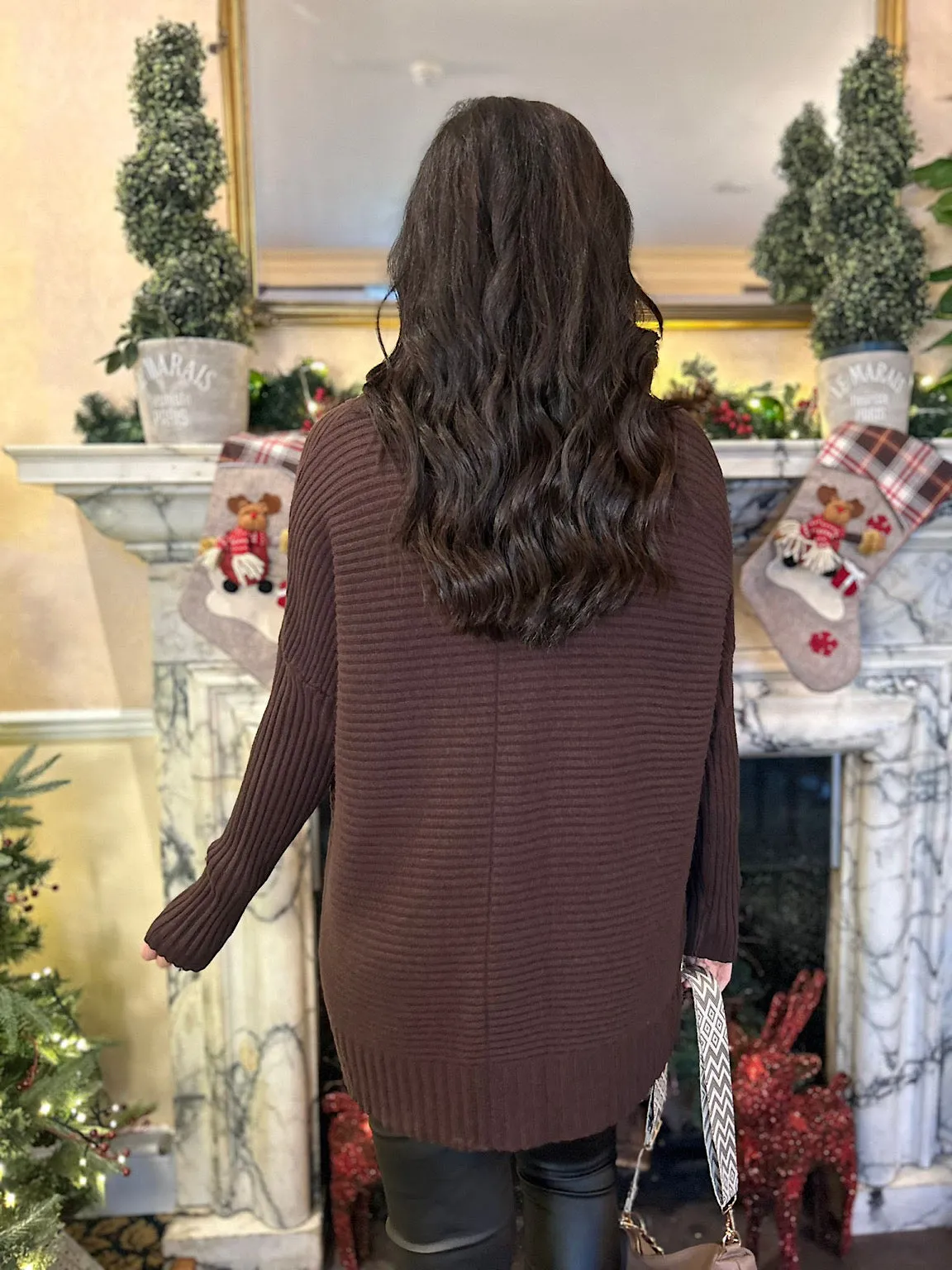 Chocolate Ribbed V Neck Knit Maisie