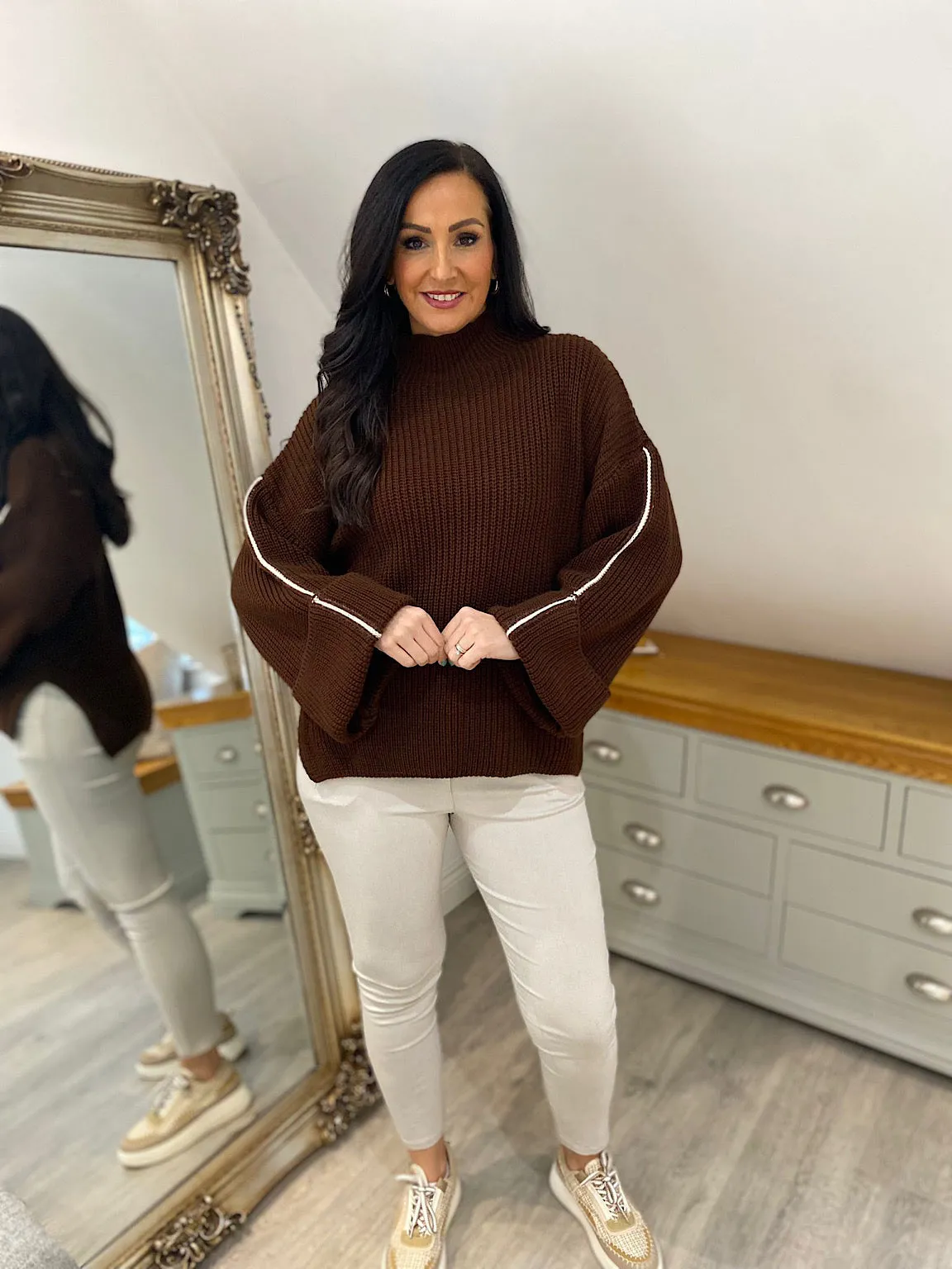 Chocolate Striped Sleeve Knit Ariana