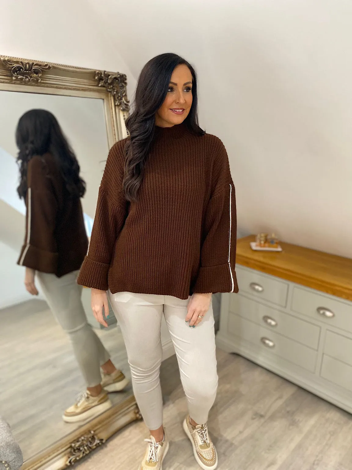 Chocolate Striped Sleeve Knit Ariana