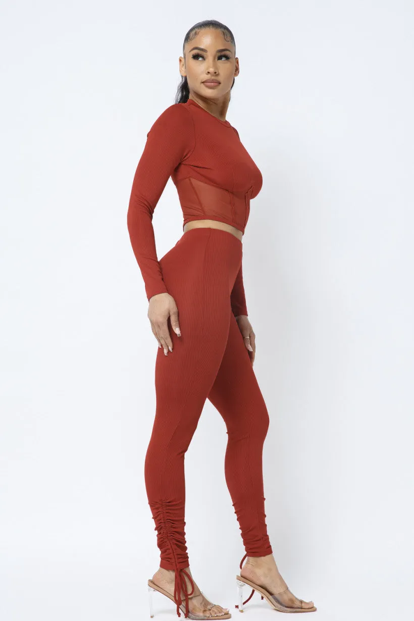 Corset Style Legging Set - Rust