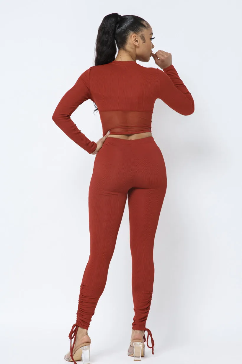 Corset Style Legging Set - Rust