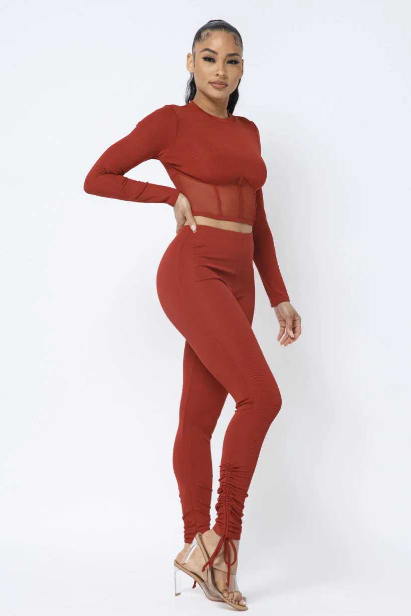 Corset Style Legging Set - Rust