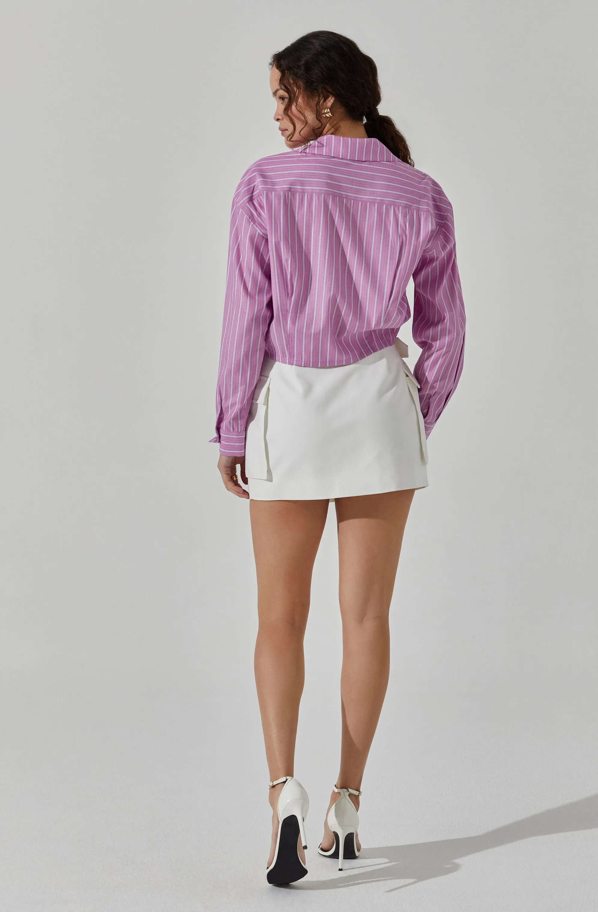 Cropped Pinstripe Collared Top