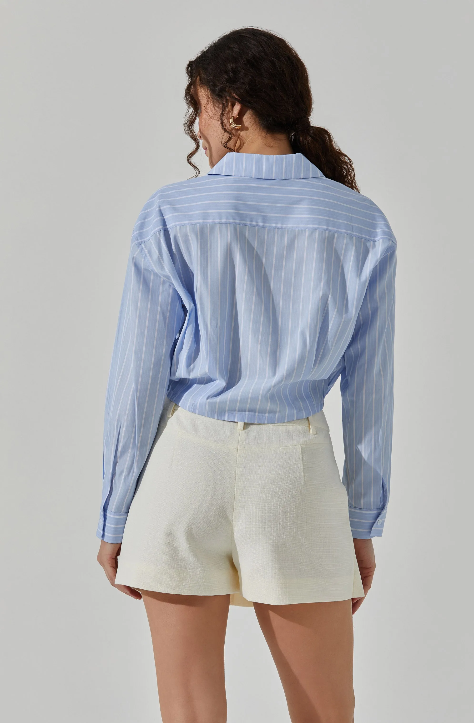 Cropped Pinstripe Collared Top