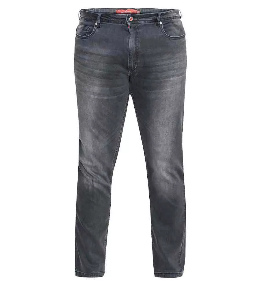 D555 Tall Mens Tapered Fit Stretch Jeans In Grey Stonewash (BENSON-T)