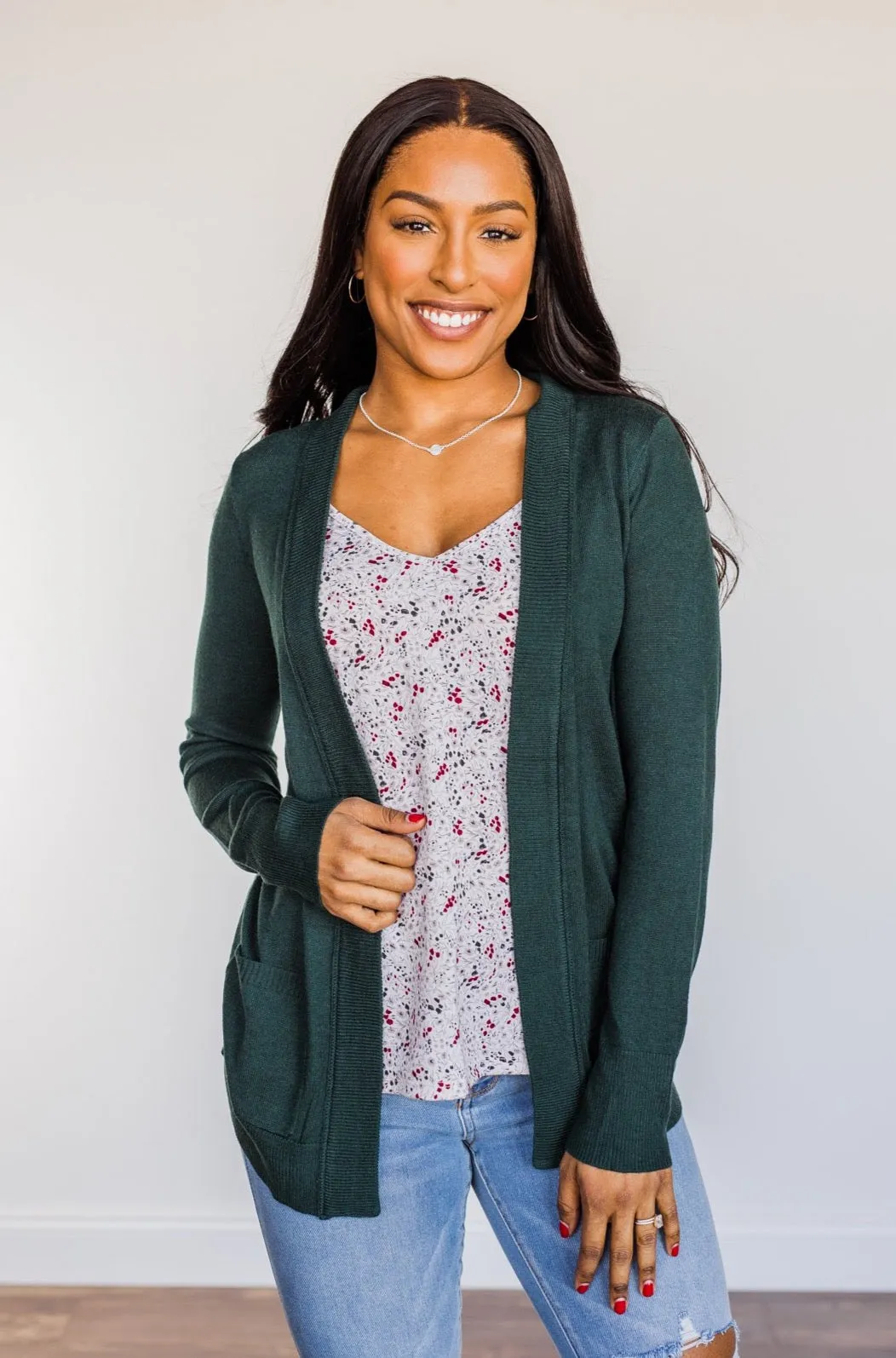 Dance Under The Stars Lightweight Cardigan- Forest Green