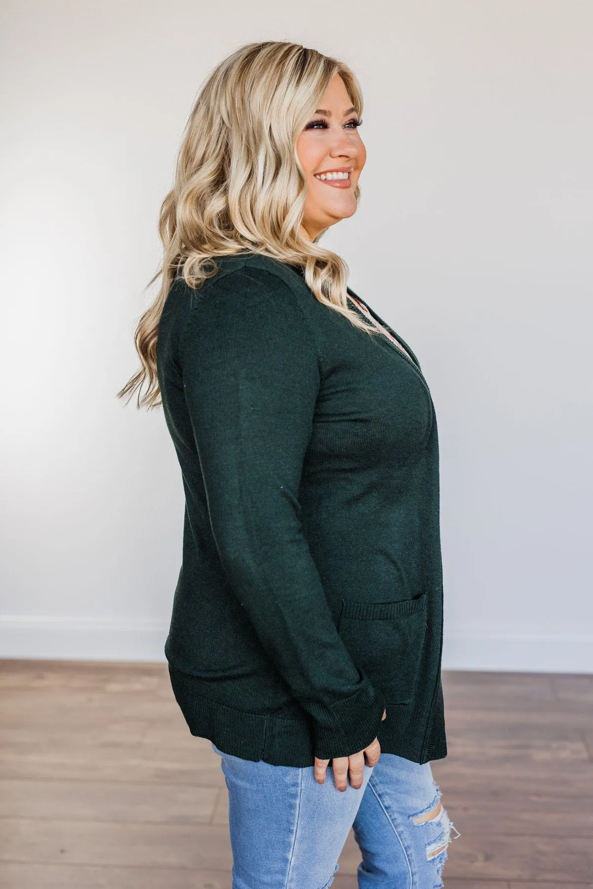 Dance Under The Stars Lightweight Cardigan- Forest Green