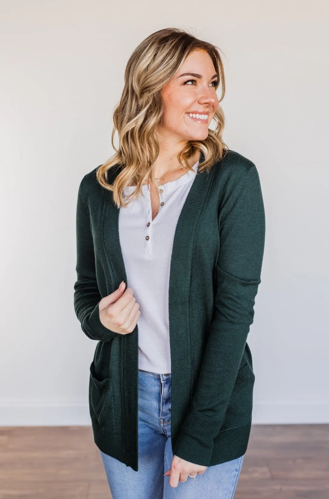 Dance Under The Stars Lightweight Cardigan- Forest Green