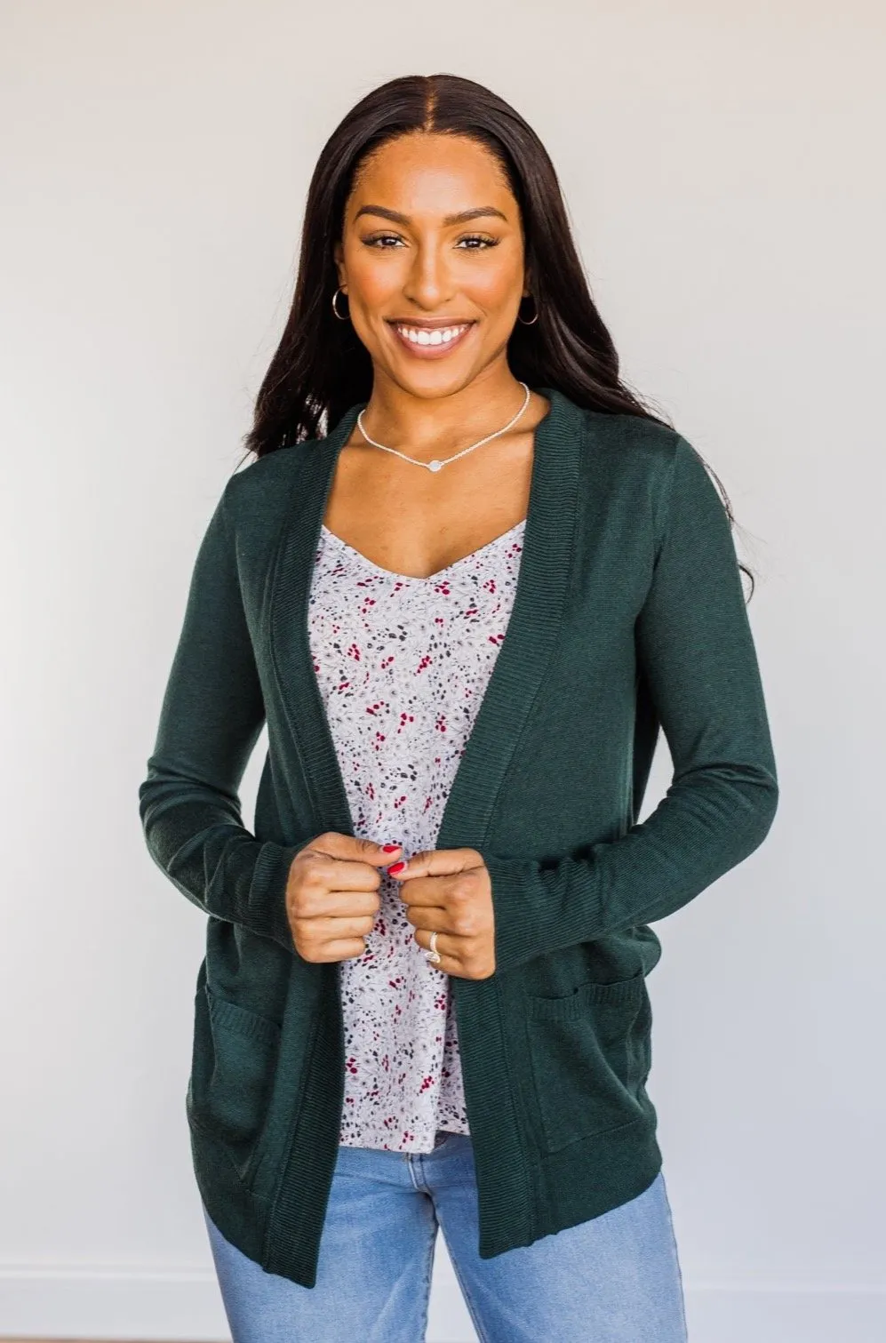 Dance Under The Stars Lightweight Cardigan- Forest Green