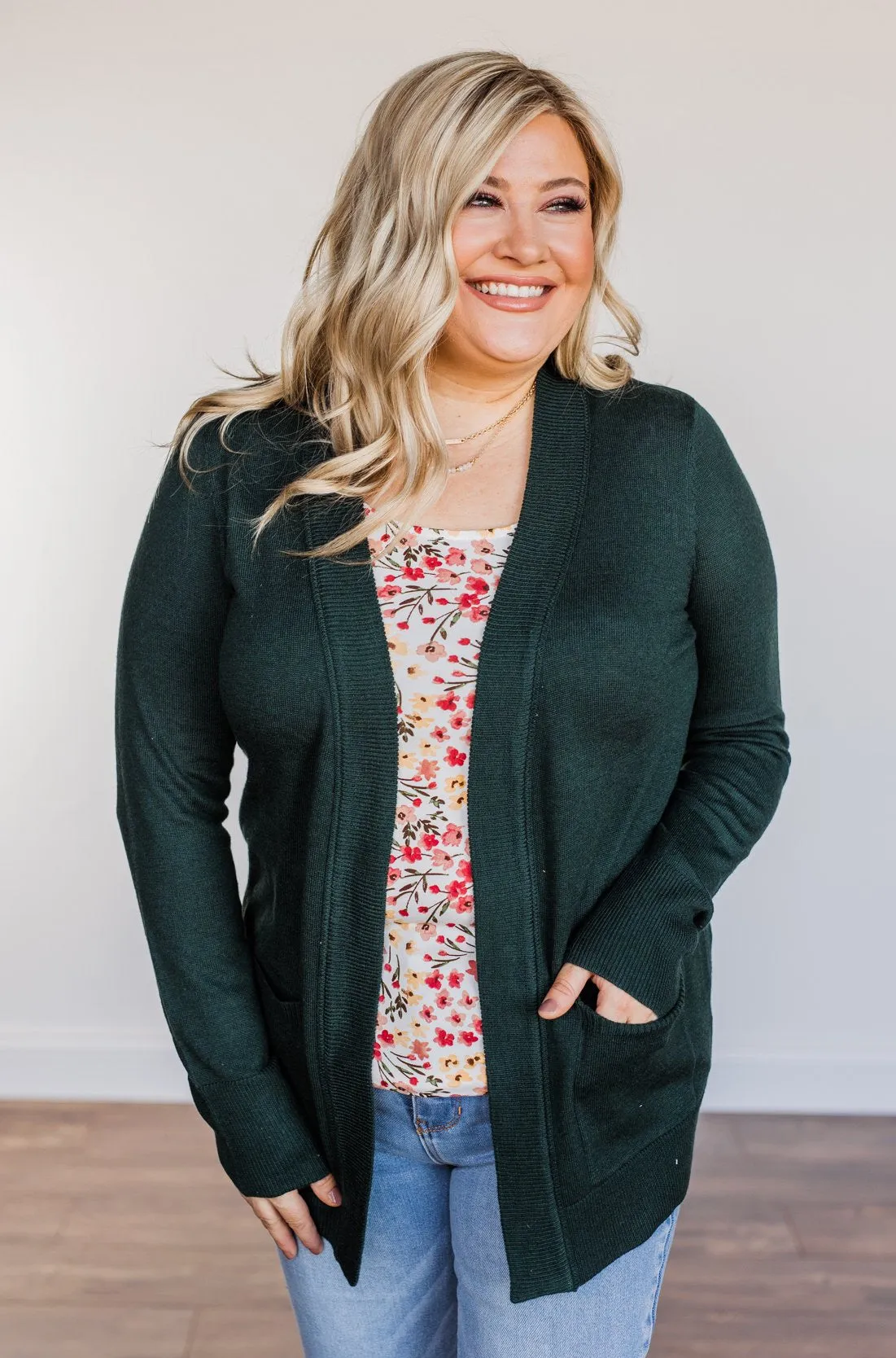 Dance Under The Stars Lightweight Cardigan- Forest Green