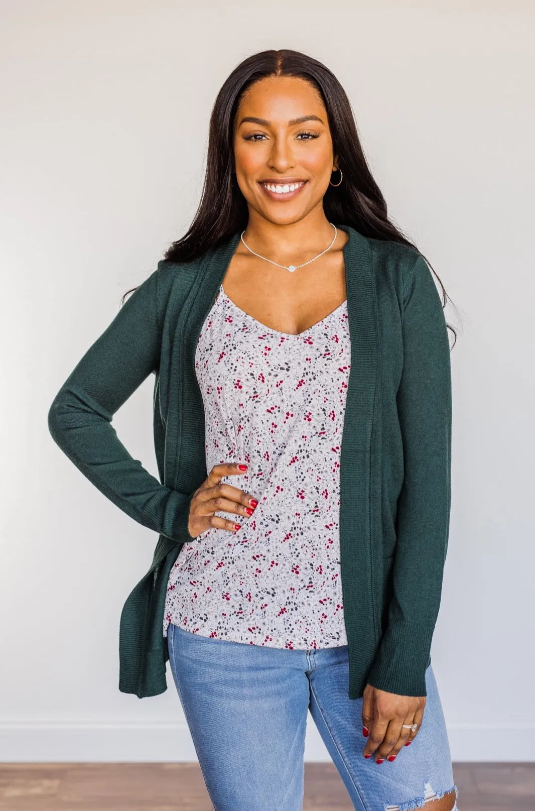 Dance Under The Stars Lightweight Cardigan- Forest Green