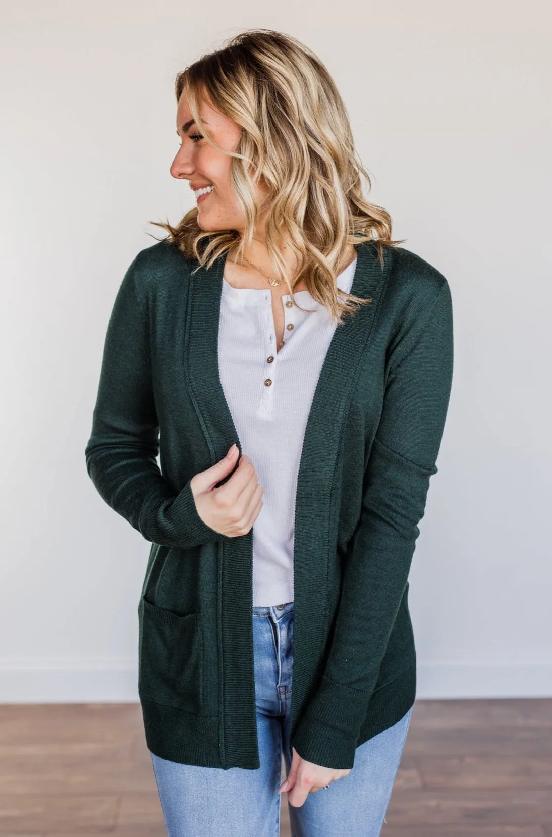 Dance Under The Stars Lightweight Cardigan- Forest Green