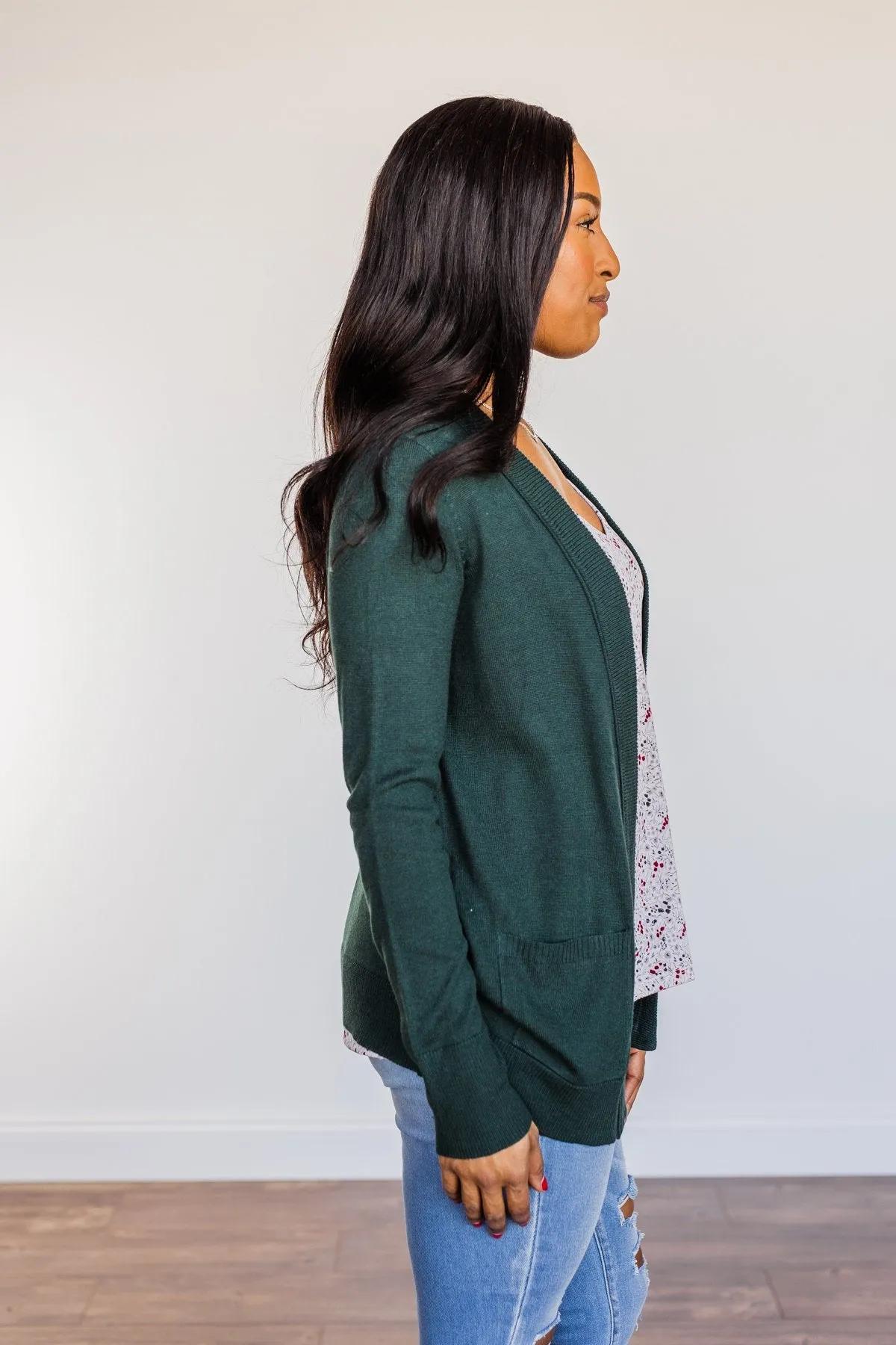 Dance Under The Stars Lightweight Cardigan- Forest Green