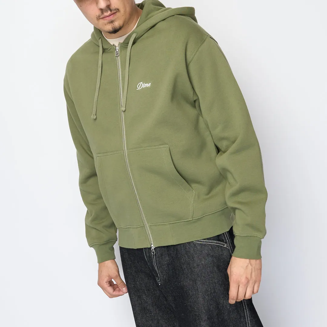 Dime - Cursive Small Logo Zip Hoodie (Army Green)