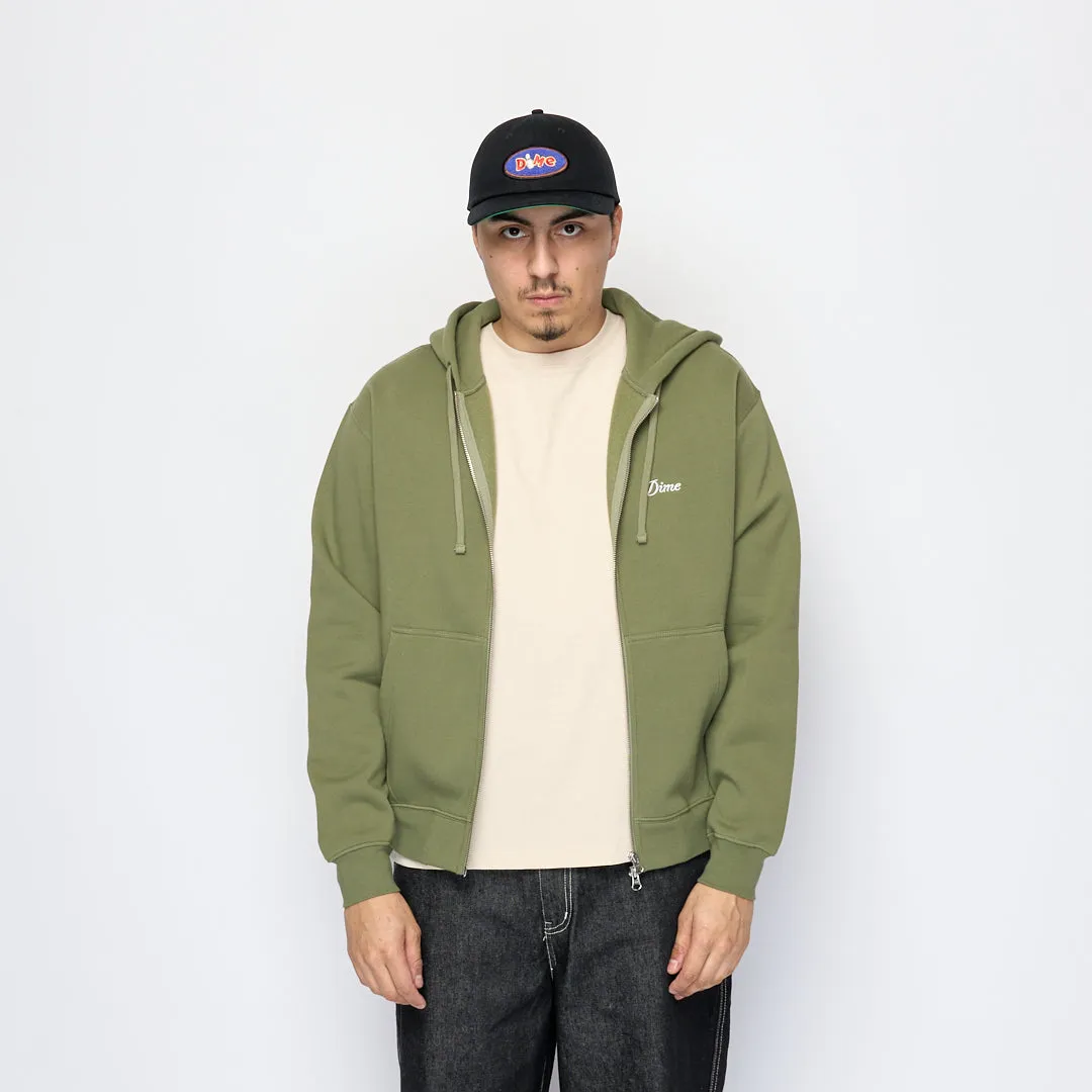 Dime - Cursive Small Logo Zip Hoodie (Army Green)