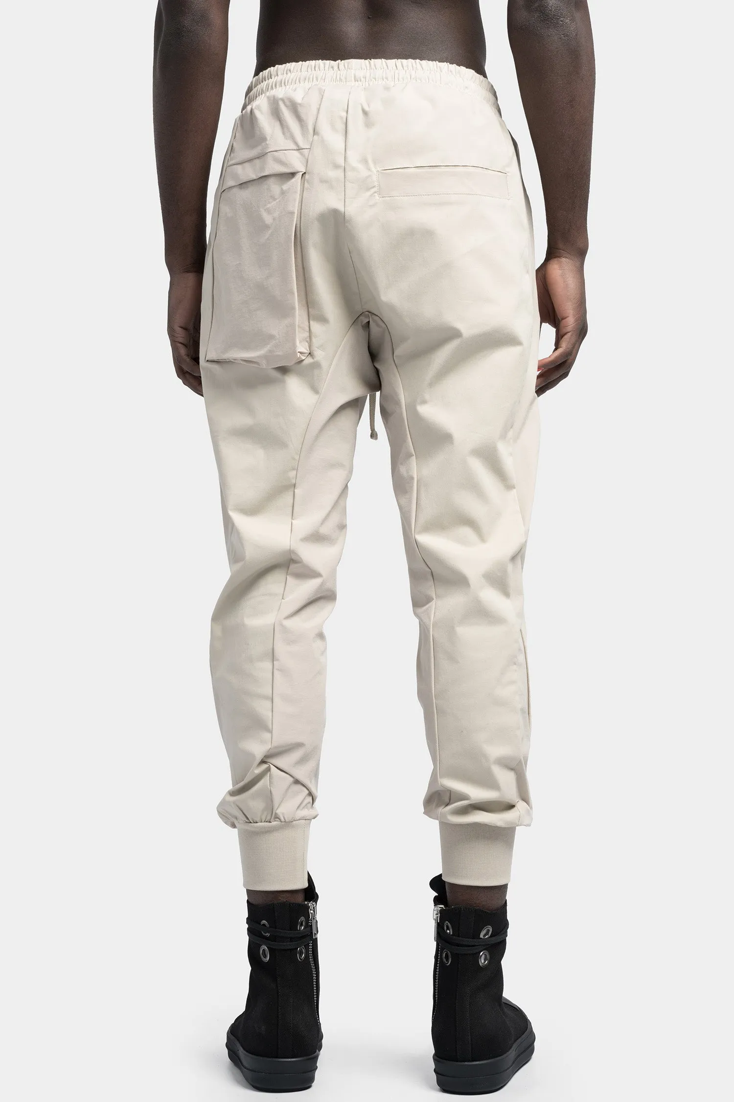 Drop crotch zip pocket tech pants, Sand shell