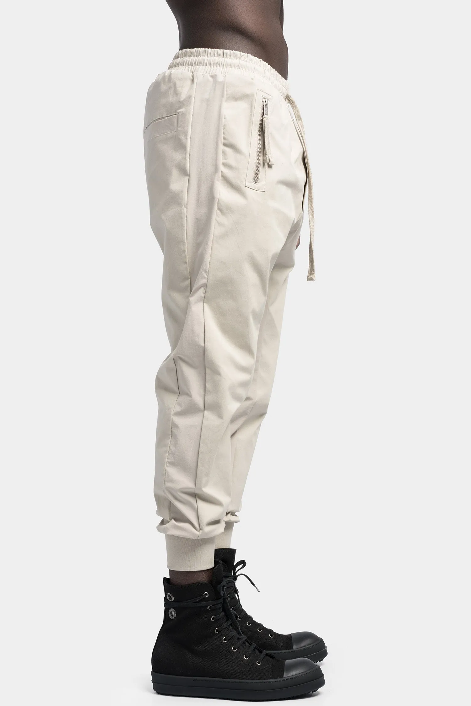 Drop crotch zip pocket tech pants, Sand shell