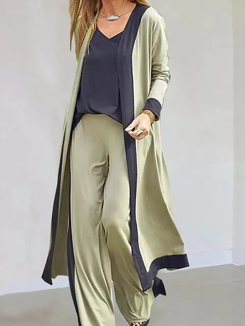 Elegant 3-Piece Women's Lounge Sweatsuit Set with Open Front Cardigan