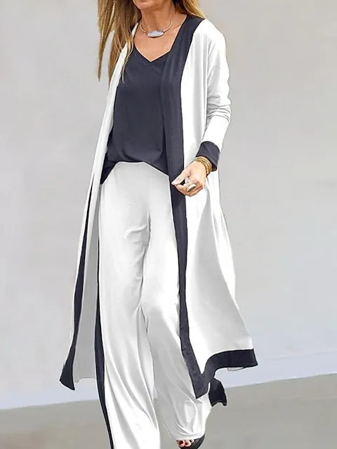 Elegant 3-Piece Women's Lounge Sweatsuit Set with Open Front Cardigan