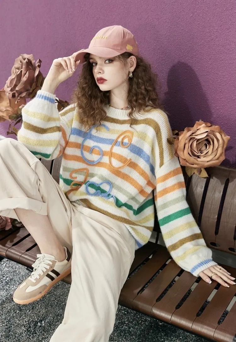 ELF SACK  |Stripes Casual Style Long Sleeves Plain Oversized